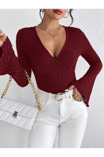 KHAB PREMİUM Kadın İspanyol Kol V Yaka Pamuklu Bluz