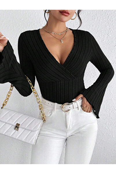 KHAB PREMİUM Kadın İspanyol Kol V Yaka Pamuklu Bluz