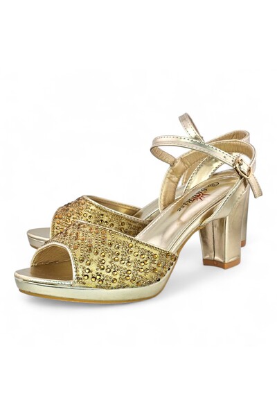 Sunrise Block Heels With Cross Glitter Strap