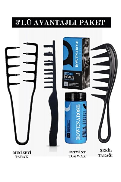 ROWENAROSE Mucizevi saç tarağı+saç Şekil Tarağı Ve Toz Wax Üçlü Set Fırsat Paketi