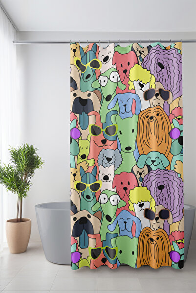 Moud's Bathroom Curtain, Paw Carnival Patterned Shower Curtain, Bathtub Curta...