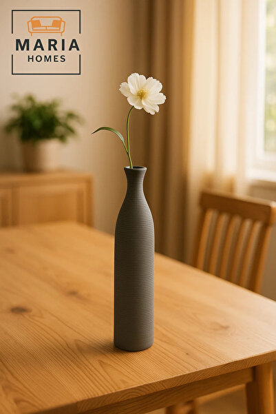 MARIA HOMES Modern Tall Grey Decorative Vase – Slim Ceramic Flower Vase for Home and Office Decor