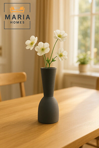 MARIA HOMES Modern Grey Decorative Vase – Sculpted Ceramic Table Vase with Textured Finish