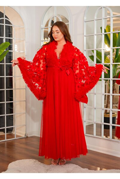 Limas lingerie Special Design Flower Patterned 2 Piece Long Dressing Gown
