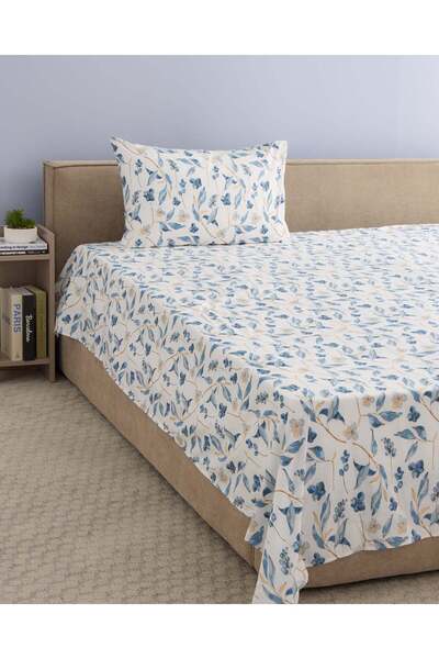 REDTAG White And Blue 2 Piece Printed Flat Sheet (Single Size)