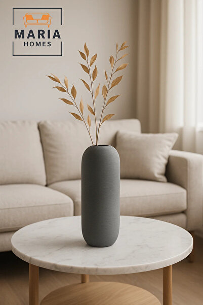 MARIA HOMES Modern Grey Decorative Vase – Tall Ceramic Table Vase for Home and Office Decor