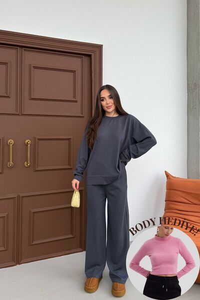 Mezka طقم ملابس علوية وسفلية من القماش الناعم الفاخر المدخن بخصر مطاطي طويل