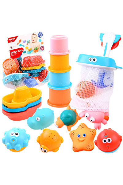 Jokomisiada Marine Life children's bath toy set, in storage net