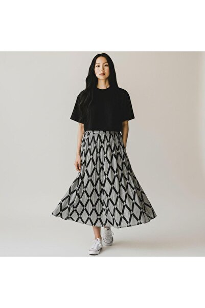 GÖMLEK GALERİSİ Baklava Patterned Wrinkled Cotton Woven Skirt (38-48)