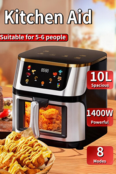 OEM Air Fryer for Perfect French Fries: Golden Crispy, 80% Less Oil, 10L Large Capacity, 1400W, Black