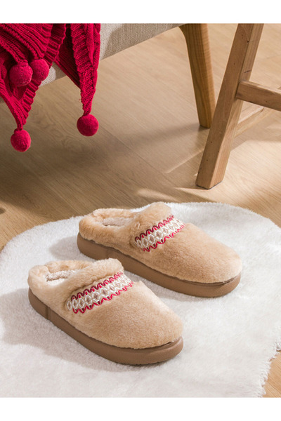 LC Waikiki Steps Beige Women's Plush House Slippers