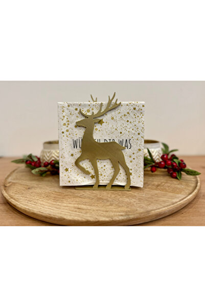 lysiaaccessory New Year Themed Gold Deer Decorative Napkin Holder - New Year Desktop Ornament Accessory