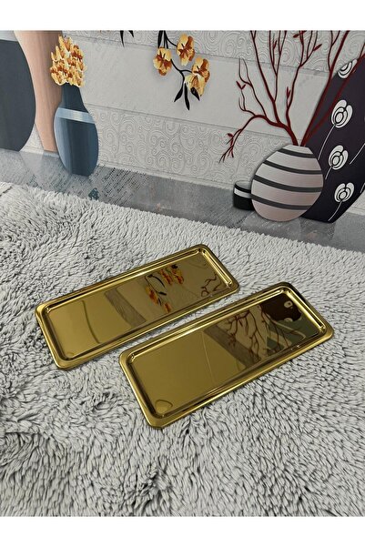 Fabrication 2-Piece Luxury Stainless Steel Baton Serving Tray, Tea, Coffee, T...