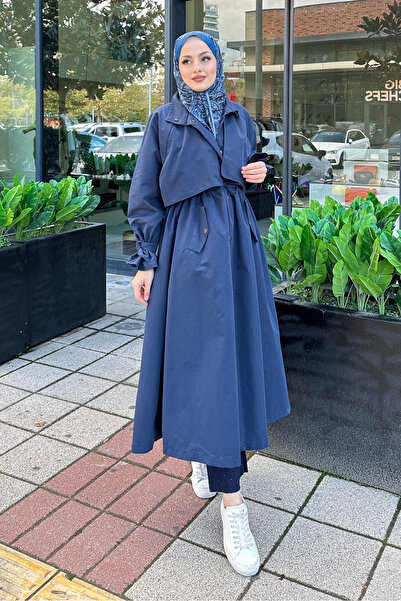 Ovn. Καμπαρντίνα ολόσωμη με κορδόνι στη μέση - Μπλε ναυτικό