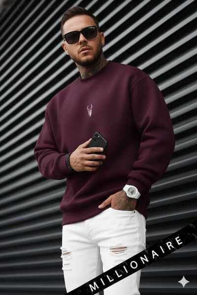 The Arid Mountain Ανδρικό φούτερ Cherry Dark Burgundy Geyik Soft 3 Thread-in-1 Ş επένδυση fleece 0 Crew Neck O oversized Casual φούτερ