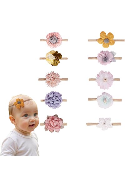 POSICHE مجموعة من 10 عصابات رأس مزينة بالزهور للفتيات الصغيرات