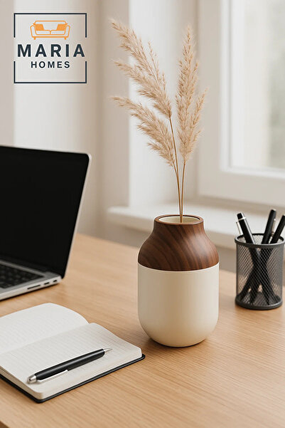MARIA HOMES Modern Decorative Vase – Ceramic Flower Vase – Wood-Effect Home Decor Accessory