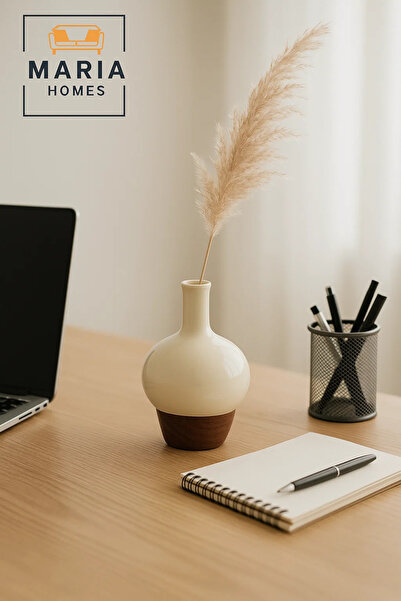 MARIA HOMES Modern Decorative Vase – Ceramic Flower Vase – Wood-Effect Home Decor Accessory