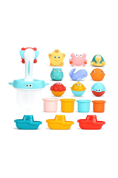 Jokomisiada Marine Life children's bath toy set, in storage net