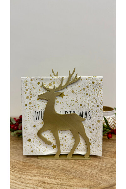 lysiaaccessory New Year Themed Gold Deer Decorative Napkin Holder - New Year Desktop Ornament Accessory