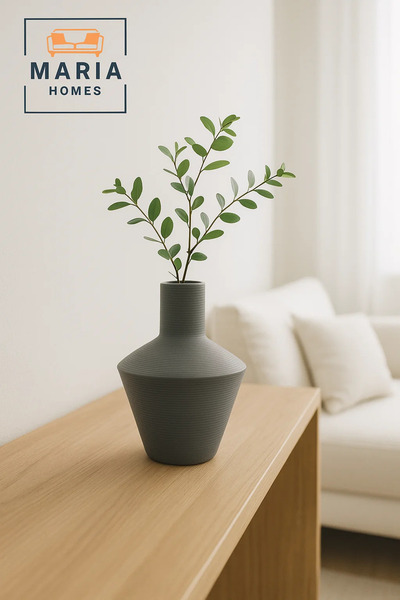 MARIA HOMES Modern Grey Decorative Vase – Textured Ceramic Table Vase for Home & Office Décor