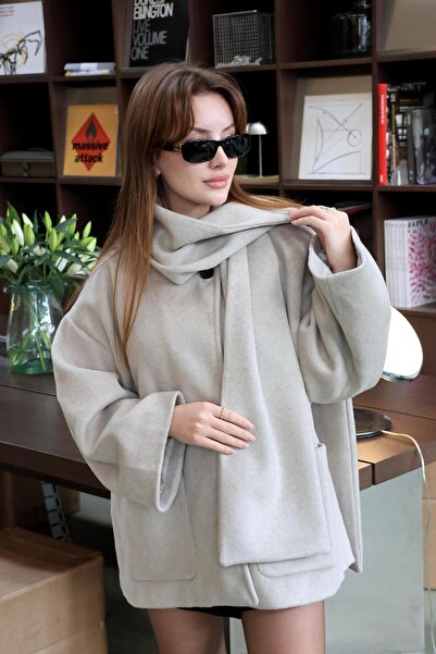 BAŞARAN Μπουφάν με κασκόλ από βιζόν