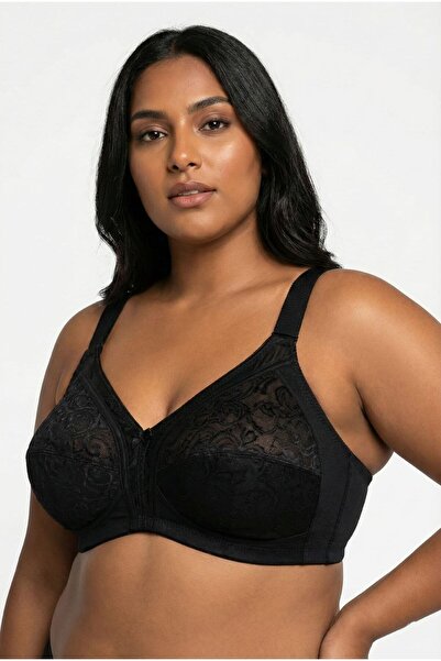 enmodaiçgiyim Γυναικείο Μαύρο Σουτιέν Μεγάλο Μέγεθος εφέ σύσφιξης Minimizer Χωρίς Σφουγγάρια Χωρίς Στήθος Σουτιέν με φαρδύ λουράκι με δαντέλα