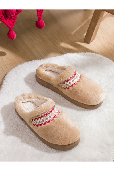 LC Waikiki Steps Beige Women's Plush House Slippers