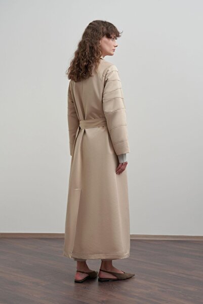 ALLDAY Bej-Sash Detailed Long Ferace