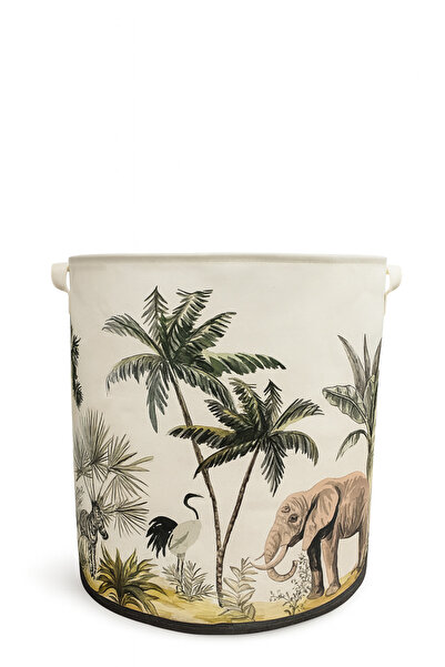 HomyJRs Safari Printed Multi-Purpose Drawstring-Free Toy Dirty Laundry Basket Folding Organizer Basket 37X40