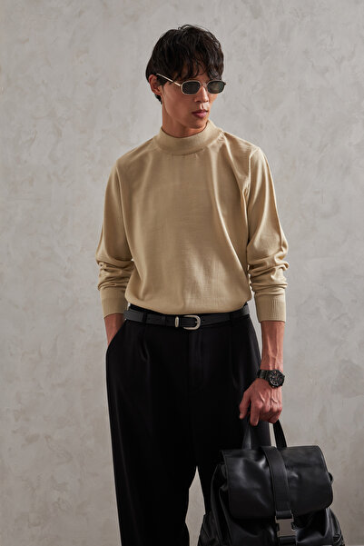 HYMAN Men's Half Fisherman Oversized Basic Knitwear Sweater