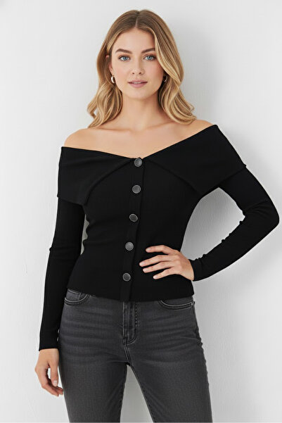 Sienza بلوزة قصيرة بأزرار سوداء للنساء