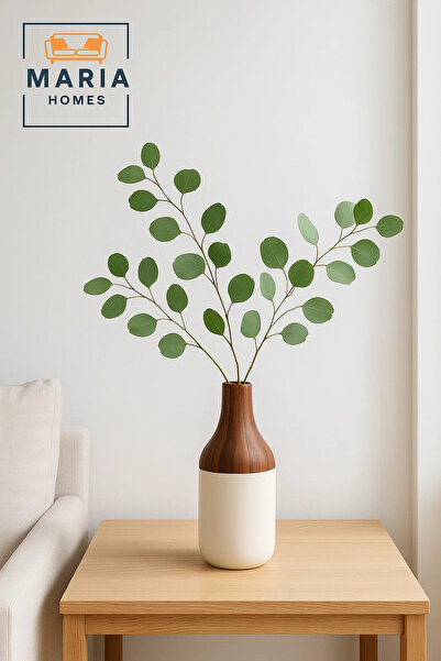 MARIA HOMES Modern Decorative Vase – Ceramic Wood-Effect Flower Vase – Home Decor Accessory
