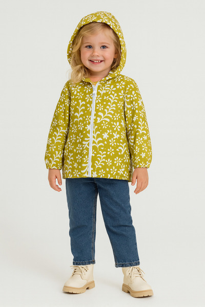 Motebarn Wear Αδιάβροχο με επένδυση με λουλούδια για κορίτσια με κουκούλα τεμαχίων, πράσινο