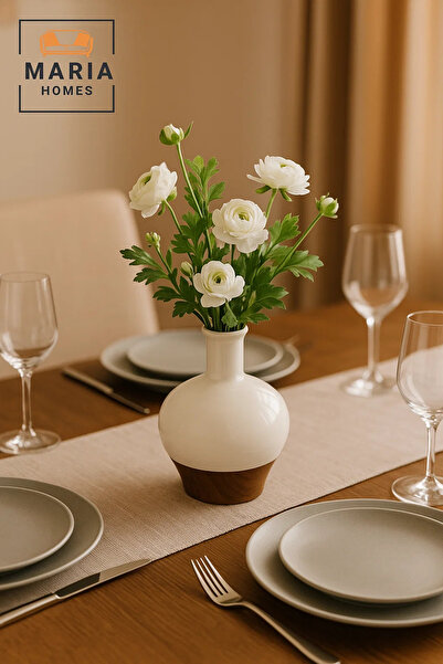 MARIA HOMES Modern Decorative Vase – Ceramic Flower Vase – Wood-Effect Home Decor Accessory