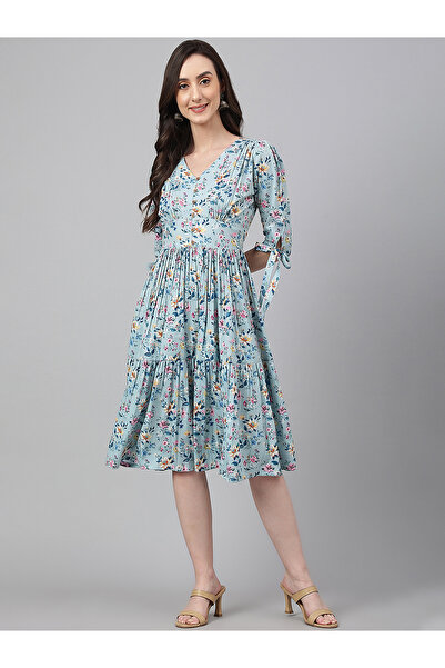 IndHeritage Premium pure georgette light blue colour dress with floral prints - Indo Western wear / dress