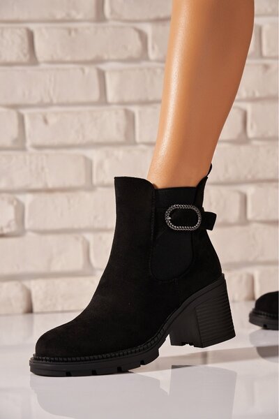 Joana Μαύρες μπότες Tisha με τακούνι από τεχνητό σουέτ - Μέγεθος 37