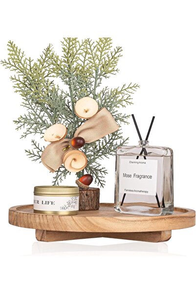 zoocatia صينية خشبية دائرية مزخرفة، منظم منضدة حمام ريفي مقاس 10 بوصات - بني