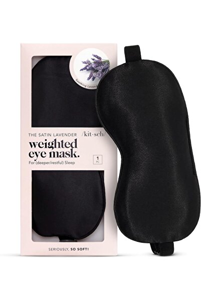 Kitsch قناع العين للنوم من الساتان الخزامي، قناع سفر يحجب الضوء (أسود)