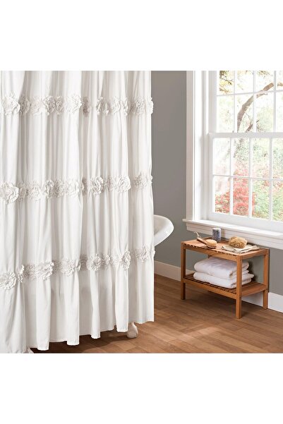 Lush Decor ستارة دش مزركشة بنقشة زهور، بوليستر، أبيض، 72 × 72 بوصة