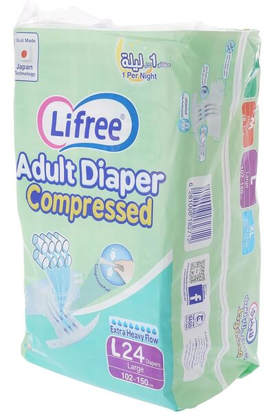 Lifree شريط حفاضات مضغوط للبالغين، مقاس كبير، امتصاص 8 أكواب، صندوق ضخم، 48 قطعة