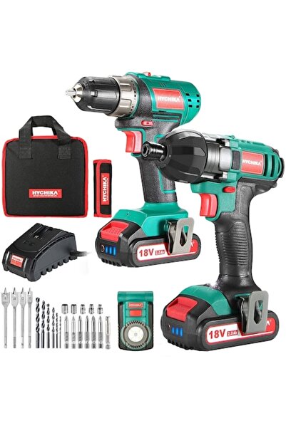 HYCHIKA drill and impact driver set 35Nm drill, 160Nm impact, 218V 2Ah, 22 ac...