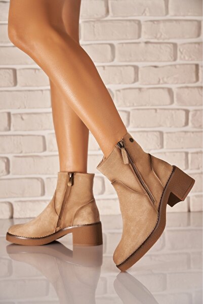 Joana Women's Khaki Faux Suede Ankle Boots - Jaisme