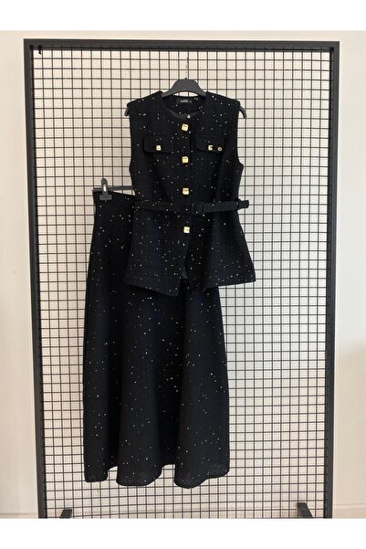 Armine TREND New Season Belted Pulu Vest and Pulu Skirt with Zippered Waist Lined Skirt Top and Bottom Set