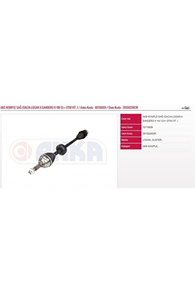 Genel Markalar AKS KOMPLE SOL YM 12=> OTM.VİT. ) DACIA LOGAN II SANDERO II