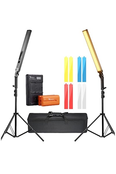 NEEWER Kit de iluminare LED continuă cu 2 baterii NP-F550 de 3000 mAh și încărcător LCD