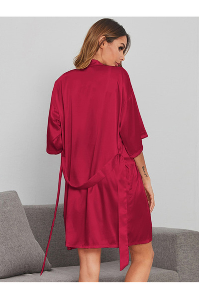 FridayIn Classical V-neck Solid color Belt Flared sleeve Sleep Dresses