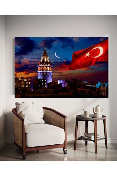 özkacar YATAY GALATA KULESİ VE BAYRAK Ev Duvar Salon Güzellik Salonu Ofis Dük...