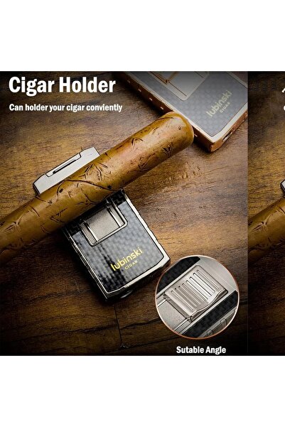 Lubinski Outdoor Metal Cigar Lighter - Dual Jet Blue Flame, Windproof, Sky Blue