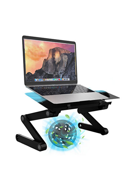 OEM Adjustable Laptop Stand 42cm Aluminum, 2 USB Fans, 360°, Mouse Pad, Foldable 7-17" Desk/Bed